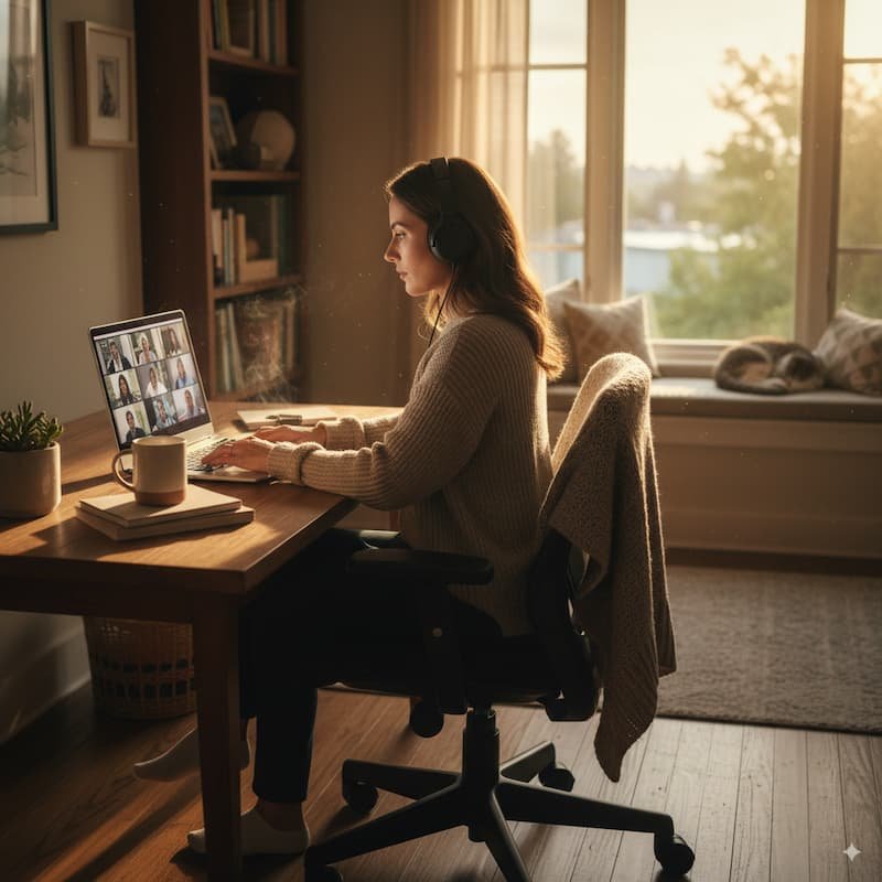 Employee working remotely from home office in 2025